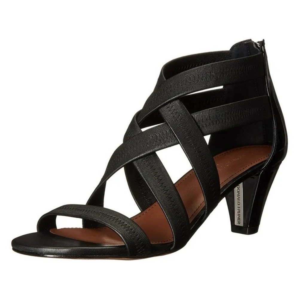 Donald Pliner Black Strappy Leather Sandals Cone Heel | Size 9M | Excellent